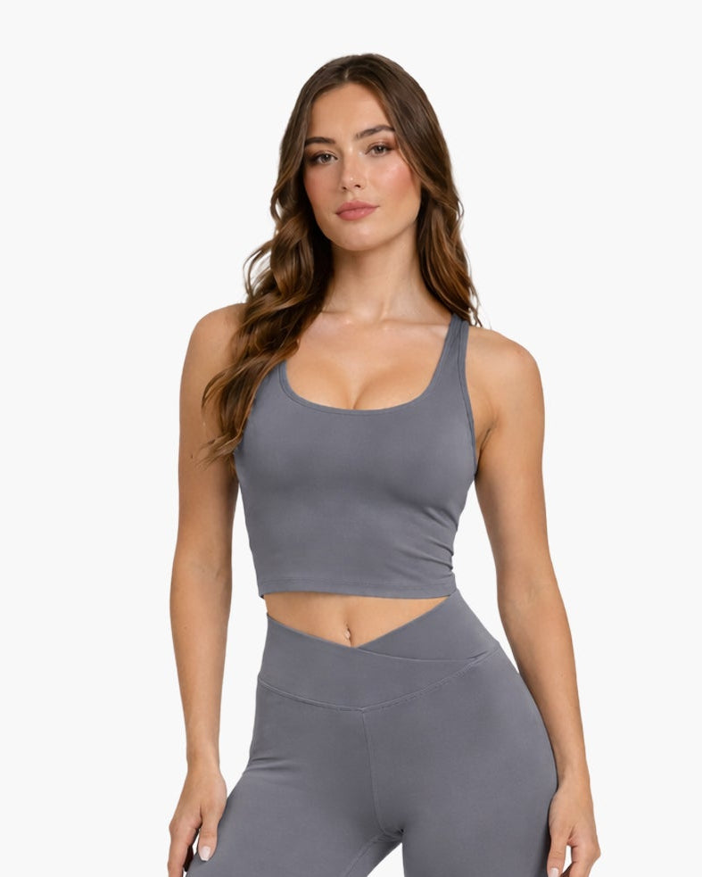EveryMove™ Racer Back Mid Vest w Built-in-Bra | Stone Grey